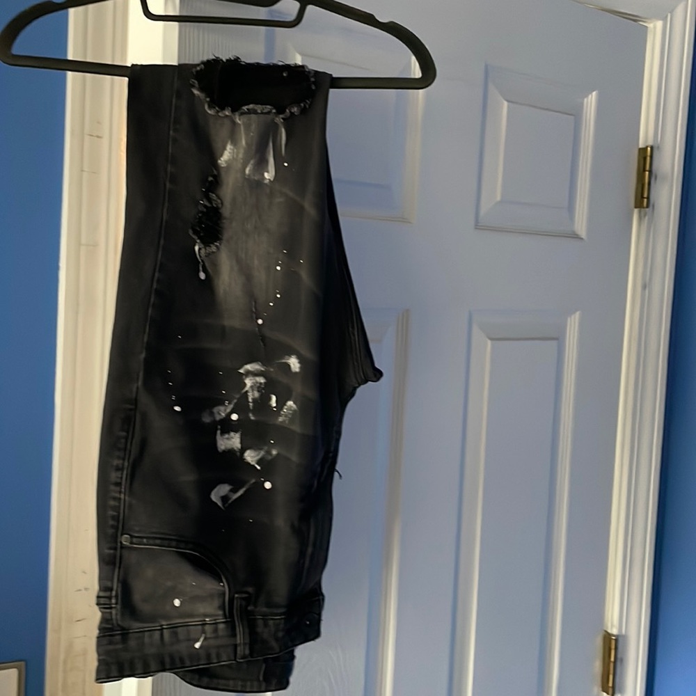 Black /Paint Splatter White KDNK Mens Jeans Size 34